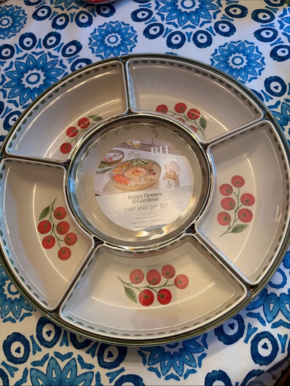 Better Homes And Gardens Cream and Red Cherry Chip & Dip Server